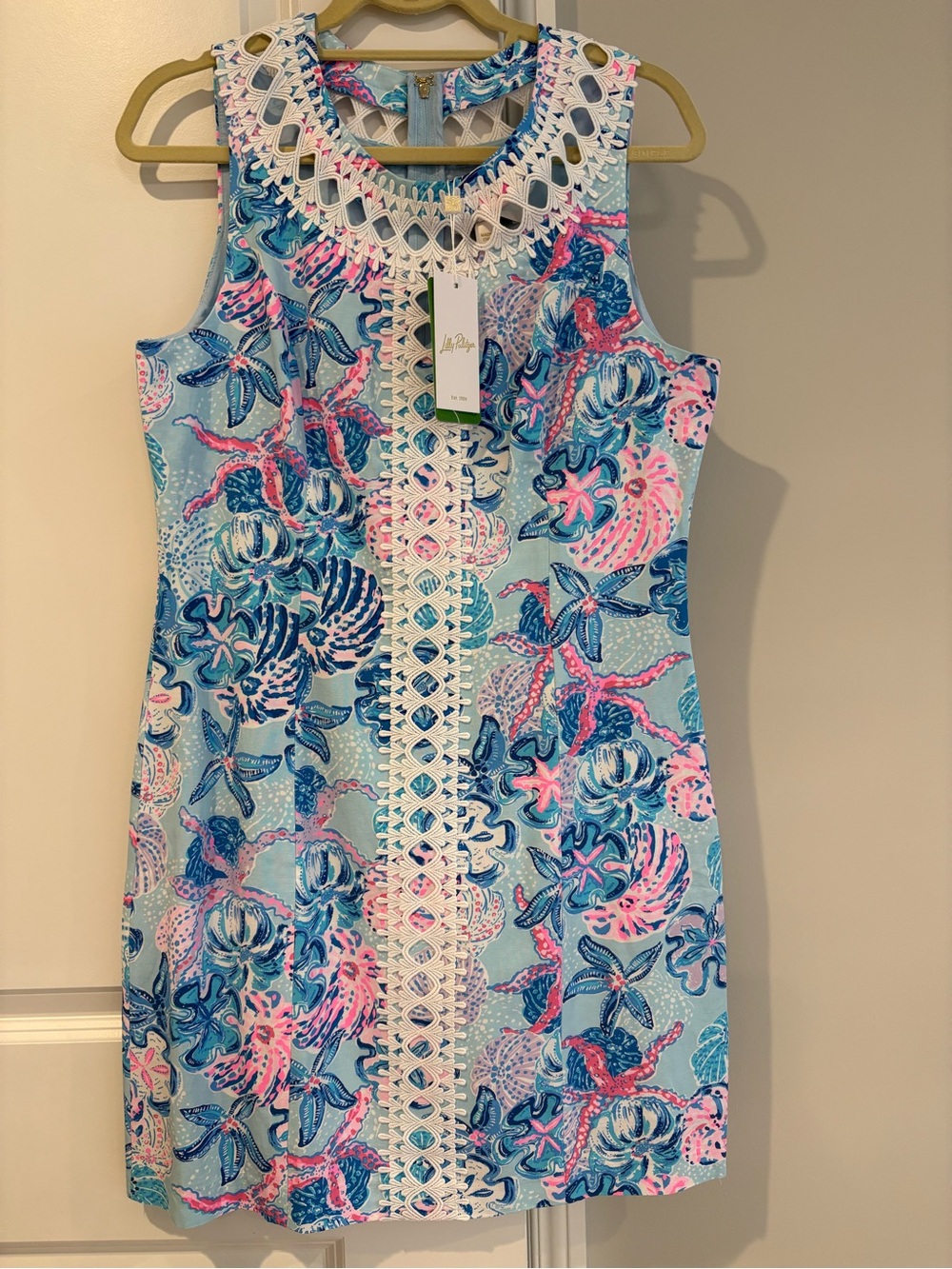 Lilly Pulitzer Aqua Blue Pink Nautical Lace-Trim Sleeveless Shift Dress